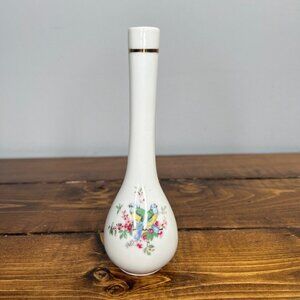 Vintage Bud Vase Small White With Birds And Floral Design Made In Japan 002